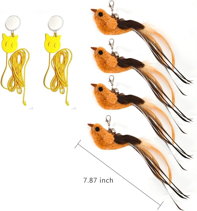 4 Bird Cat Wand Toy Refill for Indoor Cats, Interactive Birds Simulation Set,Door Hanging Feather Cat Toys String Wand Replacement Attachments