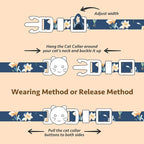 2 Pack Cotton Breakaway Cat Collar White and Blue Flowers Pendant Cute Kitten Cat Collar with Bell
