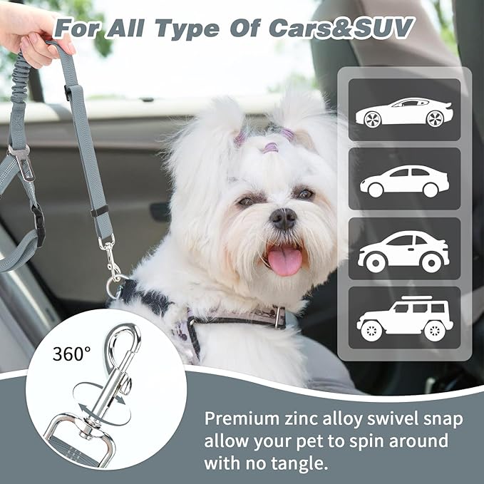 BWOGUE 2 Piece Dog Seat Belt for Car with Elastic Bungee Buffer Safety Seatbelt Car Headrest Restraint Wear Adjustable Metal Buckle Harness in Vehicle Travel for Pet