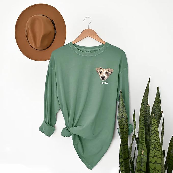 Custom Dog Photo Shirt, Cute Cat Mom Dad Gifts, Pet Lover Long Sleeve Shirts and Sweatshirts, Sentimental Memorial Personalized Gifts for Christmas, Birthday Multiple Colors