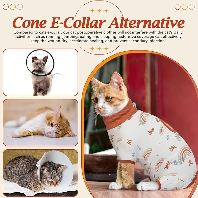 DENTRUN Cat Surgery Recovery Suit Female Male Soft Onesie, Kitten Surgical Collar Cone Alternative Shirt, Abdominal Wounds Anti-Licking Pajama for Small Pets Spay, Cat Body Suit Post Surgery