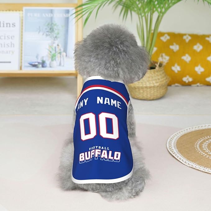 Buffalo Custom Pet Jersey Dog Clothes Jersey Various Sizes Customized Any Name & Number for Small & Middle and Big Dogs