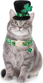 Cat Collar,2Pack St.Patrick's Day Kitten Collars Cute Shamrock Breakaway Kitty Collars,Spring Green Trefoil Cat Collar with Bell, Lucky Clover Kitten Collars for Girl & Boy Cats