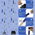 Pooper Scooper for Dogs, Dog Pooper Scooper Long Handle, Height Adjustable Pet Pooper Scooper, Poop Scoop Shovel, Detachable Rake and Tray Set Pet Waste Removal on Grass Dirt and Gravel