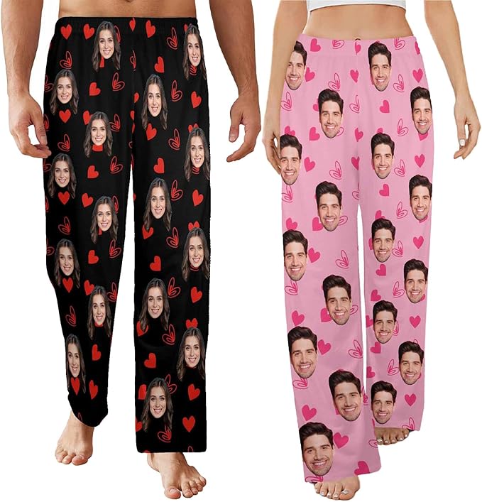 Artsadd Personalized Christmas Pajama Pants Socks for Men Custom Photo Pajama Bottoms for Men S-XXL