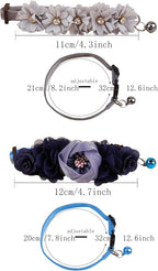 2 Pack Cat Collar Pink Floral with Bell and Removable Flower Bowtie Breakaway Adjustable Cat Collar for Girl Kitten Puppy Small Cats Dogs Daily Decoration (XQ10-2)