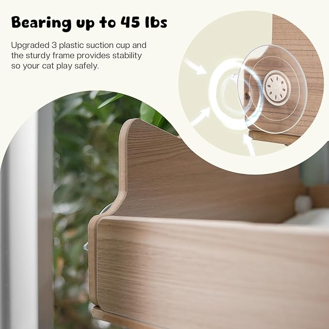 Cat Window Perch with Thick Sisal Scratching Post, Cats Hammock for Window with 3 Upgrade Suction Cups, 55" Adjustable Tall Cat Scratching Post with Large Perch, Cats Window Bed with Fluffy Cushion