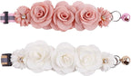 2 Pack Cat Collar Pink Floral with Bell and Removable Flower Bowtie Breakaway Adjustable Cat Collar for Girl Kitten Puppy Small Cats Dogs Daily Decoration (XQ10-7)