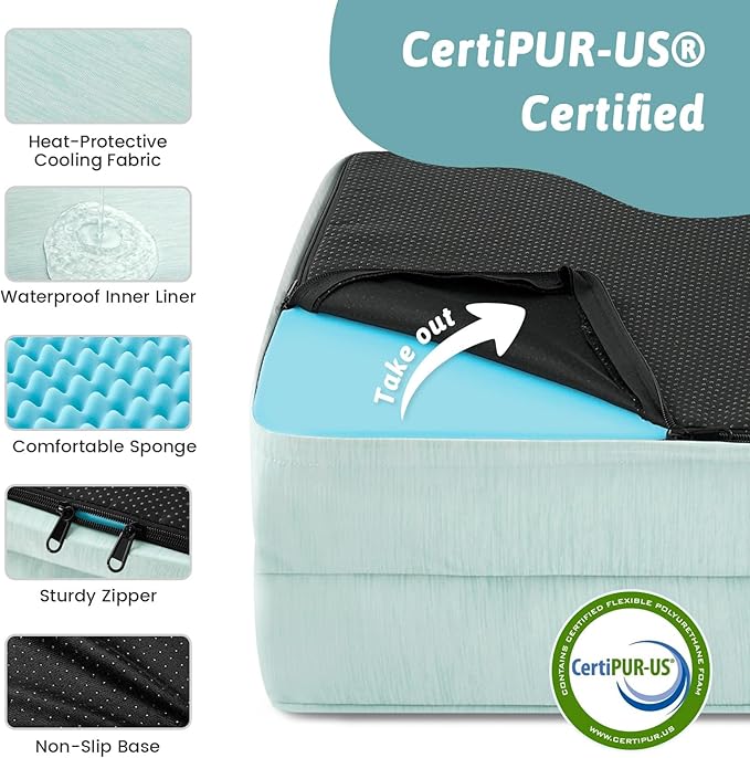 Cooling Dog Bed for Extra Large Dogs, Q-Max >0.4 Summer Cool Orthopedic Foam Pet Sofa Bed with Sides, Bolster Anti-Slip Couch with Washable Removable Cover, XXL 48x35x7.5 inch, Green