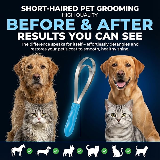 ZENFUN 6 Pc Dual-Sided Dog Shedding Blade, Stainless Steel Grooming Tool for Horse, Cattle, Sheep with Comfort Grip, Curry Deshedder De-Shedding Tool for All Dogs Coat Types (Single Loop Double Loops)