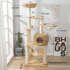 59" Big Modern Cat Tree Tower, Cat Tower Sisal-Covered Scratching Posts for Indoor Cats, Oak Wood Cat Tree for Large Cats, Multi-Level Cat Condo with Space Capsule Nest, Cat Furniture Activity Centre