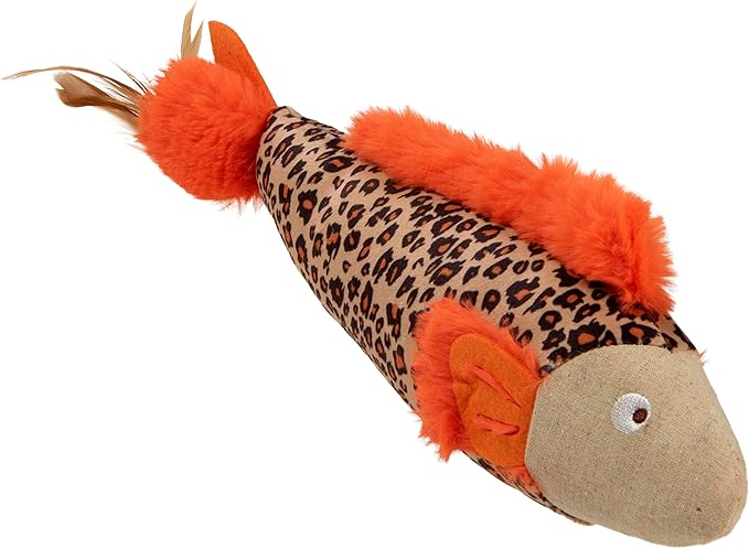 SmartyKat Instincts HappyNip Fin Frenzy Fish Kicker Crinkle Plush Cat Toy, Contains Catnip & Silvervine - Orange/Beige, One Size