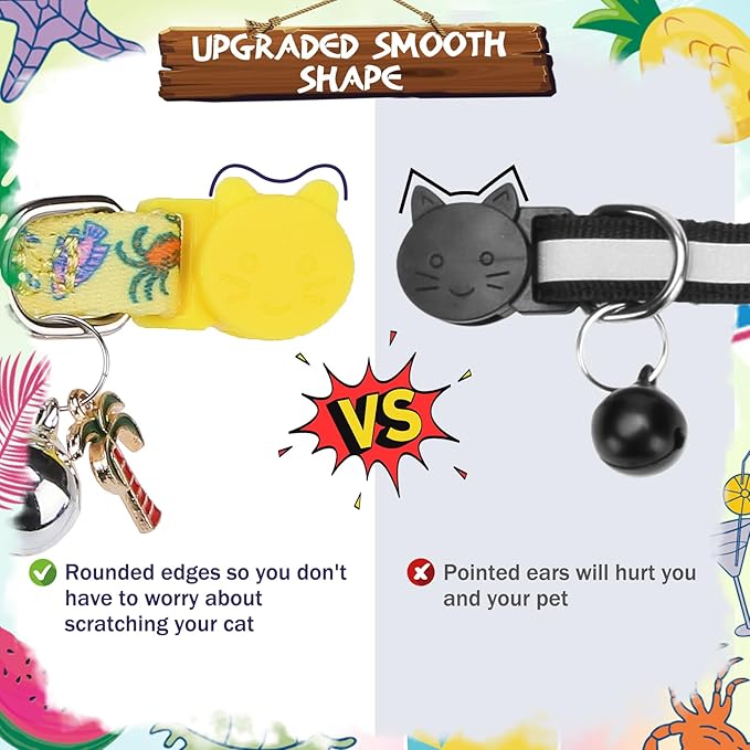 PUPTECK Summer Bow Tie Cat Collar with Bell - Breakaway Safety 3-Pack, Adjustable Bowtie Kitten Collars for Boy & Girl Cats, Puppies, Bunnies and Small Pets, Cute Costume Accessory, Fruit&Crab