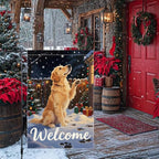 Golden Retriever Welcome Garden Flag 12x18 Inch Double Sided Christmas Winter Burlap Outdoor Yard Decoration Holiday Dog Banner for Porch Patio Lawn