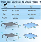 SZEE Raised Dog Bed with Detachable 2-Sided Cooling/Warming Waterproof Mat, Elevated Dog Cot Bed for Medium Sized Breeds with Durable Steel Frame & Sturdy Teslin Mesh, Outdoor & Indoor All-Season Use