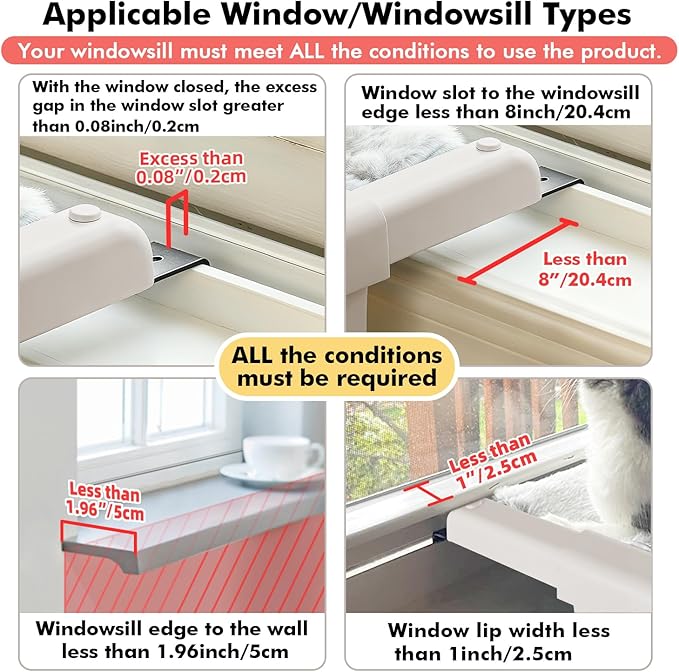 Window Sill Mount Cat Perch for Indoor Cats, One-Step Sliding Clamping Slot Adjustment Cat Hammock with Washable Cover, No Suction Cups Pet Bed for Windowsill & Bedside (XL)