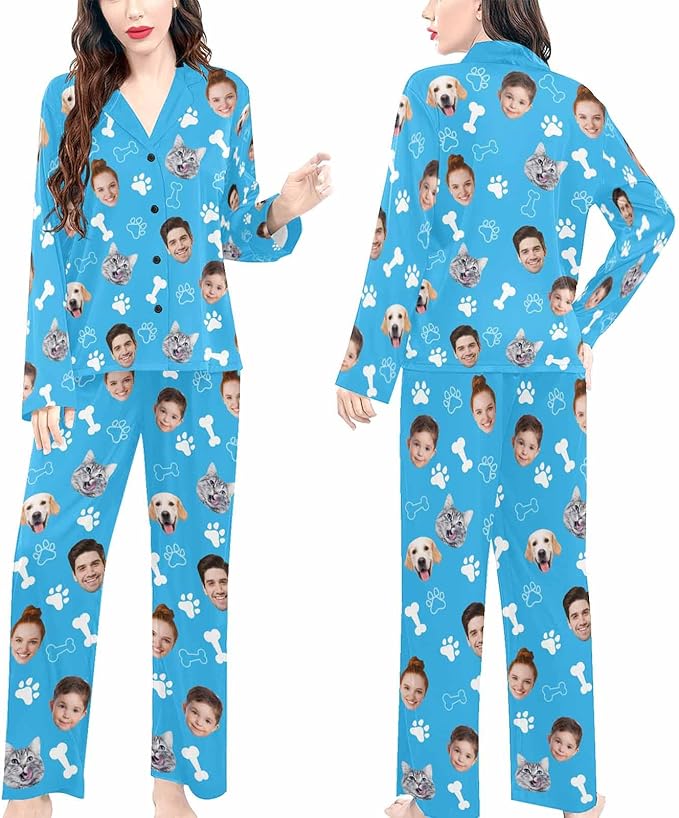 Artsadd Custom Pajamas for Women Men Family, Personalized Face Pjs Pajama Pants, Funny Pet Photo Loungewear Sleepwear Jammies