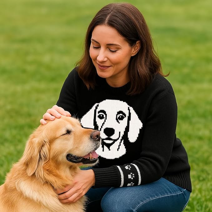 Custom Dog Knit Sweater for Women Personalized Pet Paw Print Pullover Dog Mom Gift Christmas for Pet Lovers