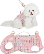 Dog Lift Harness Dog Carrier Dog VES Harness Adjustable Dog Leash with Small Puppy Treat Bag（Pink,L）