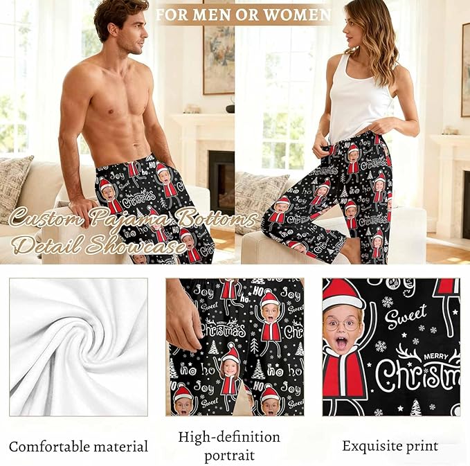 Custom Couple Pajama Pants Sock with Funny Face, Personalized PJ Anniversary Birthday Women Men Pants