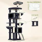 Globlazer Heavy Duty Cat Tree, 83 Inch Giant Cat Tower with 7 Scratching Posts, Multi-Level Large Cat Condo for Indoor Cats Large Adult, 2 Perchs, 3 Sturdy Hanging Baskets, Cat Toys, F83C, Dark Grey