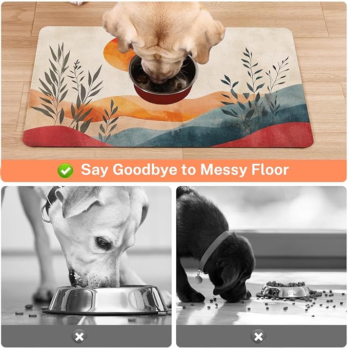 Absorbent Pet Dog Bowl Mat for Food and Water, Pet Cat Food Feeding Mat with Non Slip Rubber Backing, Dog Food Mats for Floors Waterproof, 24"x32"