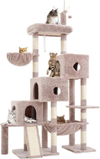 Hey-brother Cat Tree Tower, Scratching Posts with 3 Condos, Large Basket, Cozy Bed, Sisal Board, Step-by-Step Climbing Pathway and Toys, 74.8 inches Furniture for Big Indoor Cats, Muchroom MPJ081MU