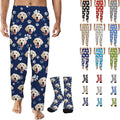 Artsadd Personalized Christmas Pajama Pants Socks for Men Custom Photo Pajama Bottoms for Men S-XXL