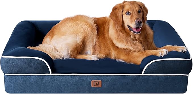 EHEYCIGA Orthopedic Dog Beds for Extra Large Dogs, Waterproof Memory Foam XL Dog Bed with Sides, Non-Slip Bottom and Egg-Crate Foam Big Pet Couch Bed with Washable Removable Cover, Navy