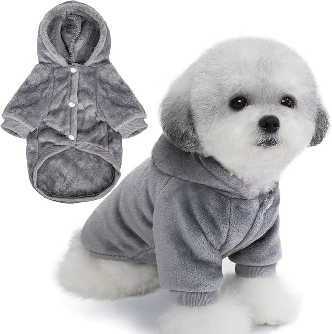 FabriCastle Dog Hoodie Sweater for Small Dogs Boy and Girl, Dog Clothes XS XXS Puppy Sweatshirt, Pet Outfit, Cat Clothing Super Soft Warm Snap On Closure (Light Grey, X-Large)