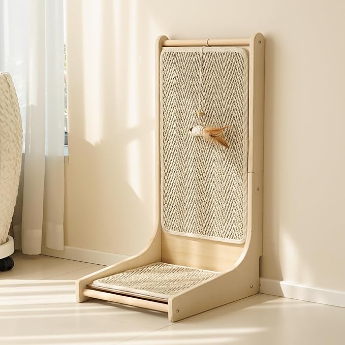 PETKARAY Cat Scratcher, Sisal Cat Scratch Pad, L Shape Scratching Board for Indoor Kitty, Floor Mounted Scratcher with Mouse Toy Catnip