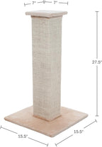 Cat Scratching Post with Carpeted Base - 27.75-Inch Sisal Burlap Fabric Scratcher - Furniture Scratching Deterrent for Indoor Cats by PETMAKER (Beige)
