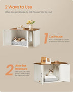Feandrea Litter Box Enclosure, Modern Cat Litter Box Furniture Hidden, Front Entry, Double Doors, Handles, Cat House, Side End Table, 33.5 x 19 x 19.5 Inches, Honey Brown and Rustic White UPCL012K01