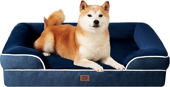 EHEYCIGA Orthopedic Dog Beds for Large Dogs, Waterproof Memory Foam Large Dog Bed with Sides, Non-Slip Bottom and Egg-Crate Foam Pet Couch Bed with Washable Removable Cover, Navy