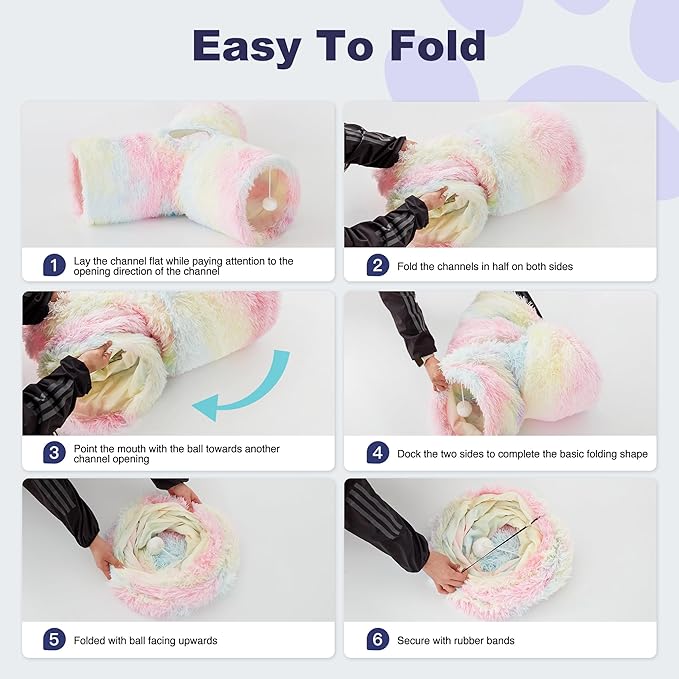 Tempcore Plush Pet Cat Tunnel Tube Cat Toys 3 Way Collapsible, Tunnels for Indoor Cats，Kitty Tunnel Bored Pet Toys Peek Hole Ball Puppy, Kitty, Kitten, Rabbit Rainbow
