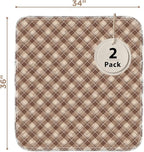 Non-Slip Bed Pads for Incontinence Washable (34" x 36"|2 Pack), Waterproof Bed Pads, Brown Grid, Bed Wetting Pads for Bed, Sofa, Floor, Resuable Underpads for Adults, Seniors, Pet
