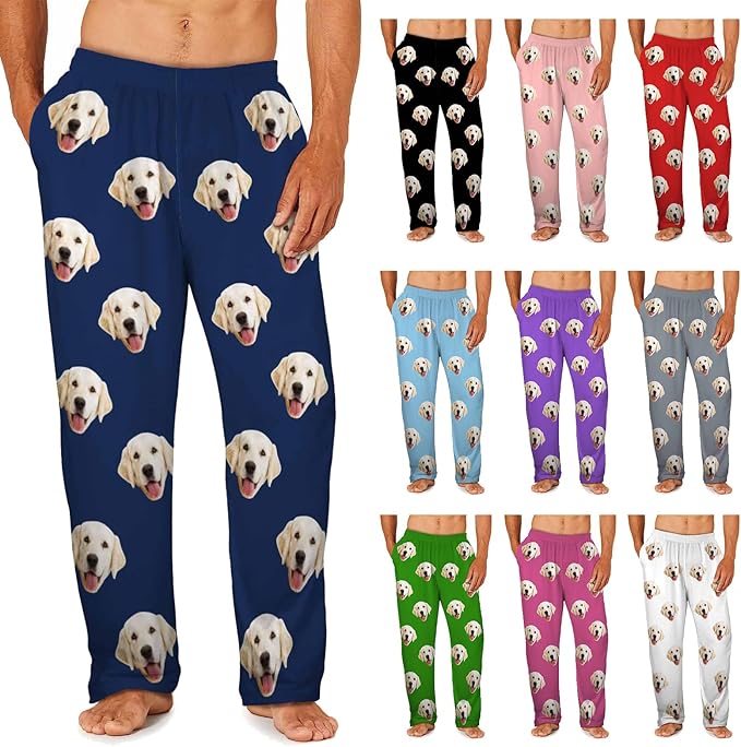 MyPupSocks Custom Pajama Pants for Pet Lover, Personalized Photo Face Printed Pajama Bottoms Sleepwear with Pockets