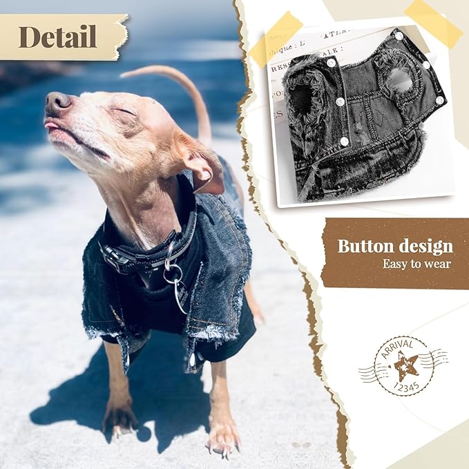 Cool Dog Jean Jacket Small Puppy Outfits Frenchie Clothes Denim Coats for Small Medium Dogs Cats Boys Girls Pet Vest Dog Shirt Clothing Doggy Costume (Black Print, XXL（Suggest 15-20 lbs）)