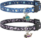 Cat Collar Breakaway, 2 Pack Cotton Cats Collars with Bells, Cute Ocean Shaped for Girl Boy Kittens
