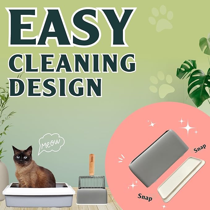Sprinkle & Sweep Metal Cat Litter Scoop - Heavy Duty Litter Scooper & Speed Sifter with Comfortable Beech Wood Grip - Washable Convenient Stand for Easy and Efficient Cleaning
