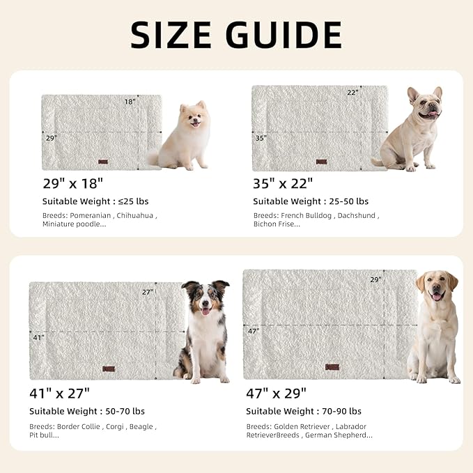 Fluffy Reversible Dog Bed Mat - Ultra Soft & Machine Washable Dog Crate Pad fit for Metal Kennel, Cozy Sleeping Mat, 29" x 18", Beige