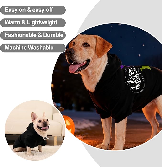 EXPAWLORER Dog Hoodie-Soft and Warm Dog Sweaters, Pet Clothes Autumn Winter Coat Sweatshirt with Halloween Theme Print for Puppy,Cat, Small Medium Large Dogs