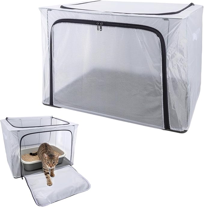 Cat Litter Box Cover with Front and Top Flip-Up Lid,Foldable Waterprof Cat Litter Cover for Odor Control,Easy Access(24x17x16inch)