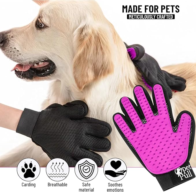 Pet Grooming Gloves with 259 Silicone Tips - Pet Hair Removal Tool Gentle Shedding Dog Washing Gloves - Deshedding Brush Hair Remover Mitts for Dogs & Cats for Long and Short Hair (Pink)