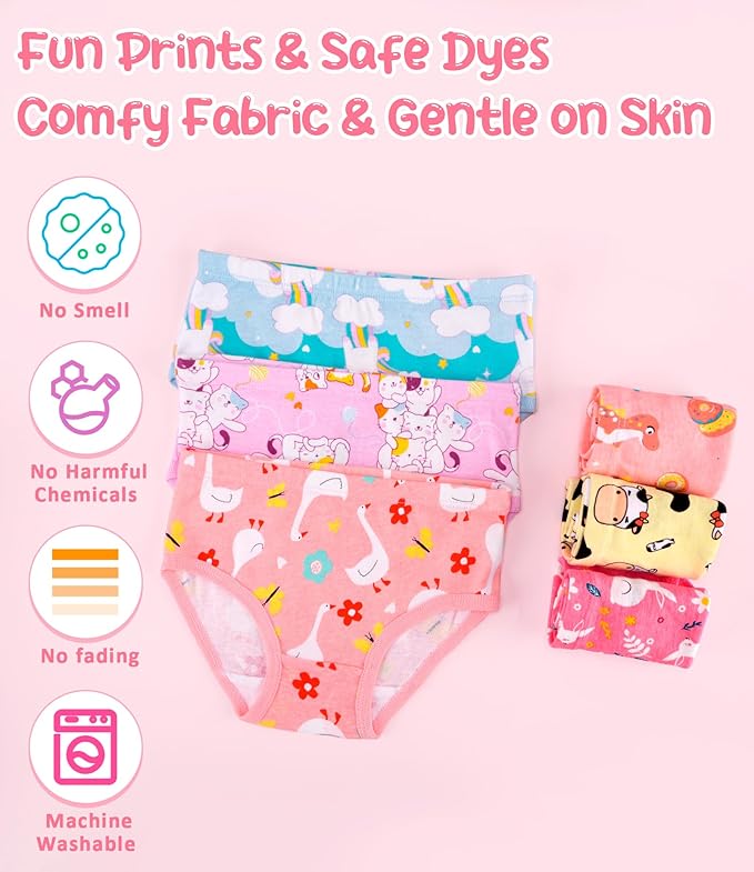 Girls and Toddlers 100% Cotton Underwear Tagless Soft Panties Size 2-3T,4-5T,6,8,10,12 (6-Pack)