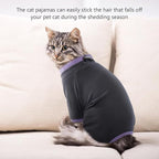 Sticky Cat Clothes Stretchy, Sphynx Hairless Sweater & Pajamas for Cats only, Soft Cat Onesie for Cats After Surgery Female Male & Hair Loss Prevention, Black S