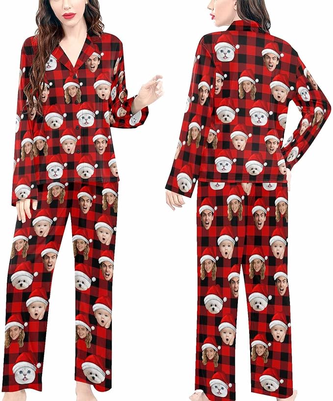Artsadd Custom Pajamas for Women Men Family, Personalized Face Pjs Pajama Pants, Funny Pet Photo Loungewear Sleepwear Jammies