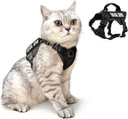 Tactical Cat Harness Black for Walking Esacpe Proof,Adjustable Soft Mesh Large Cat Vest with Rubber Handle Easy to Control,Molle Patches L
