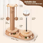 4 in 1 Cat Scratching Post. Wooden Kitten Scratching Post. Kitten Toys for Indoor Cats with Leaky Food Ball and 2 Sisal Hanging Balls. 15.7" Cat Scratcher with 2 Cat Ball Tracks for Kittens