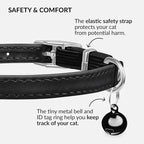 CollarDirect Leather Cat Collar with Bell - Kitten Collar, Small and Big Cat Collar for Boy Cats, Girl Cats with Safety Elastic Strap (Neck Fit 6"-7", Black)